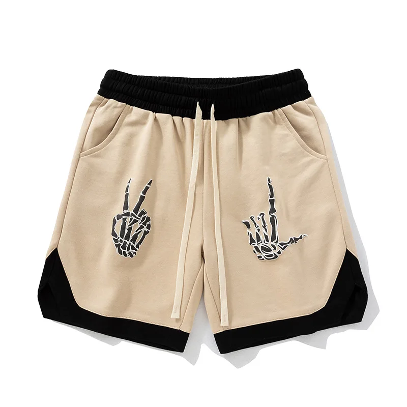 OEM Custom Herren Gym Workout Shorts 100% Polyester Street Wear Hip Hop Color Block Mesh Shorts Puff Print Sweat Shorts456_voghion.com