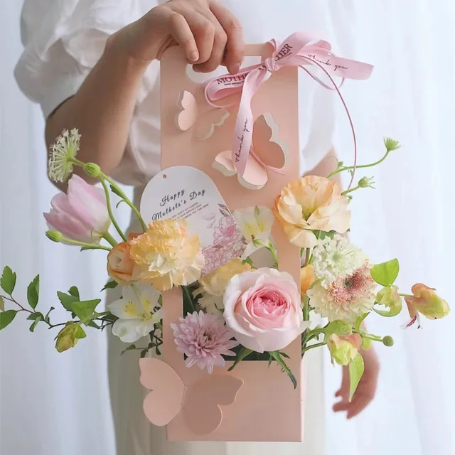 Rectangle with Butterfly Print Florist Bouquet Box Recycled paper cardboard Packaging box Corrugated mini box