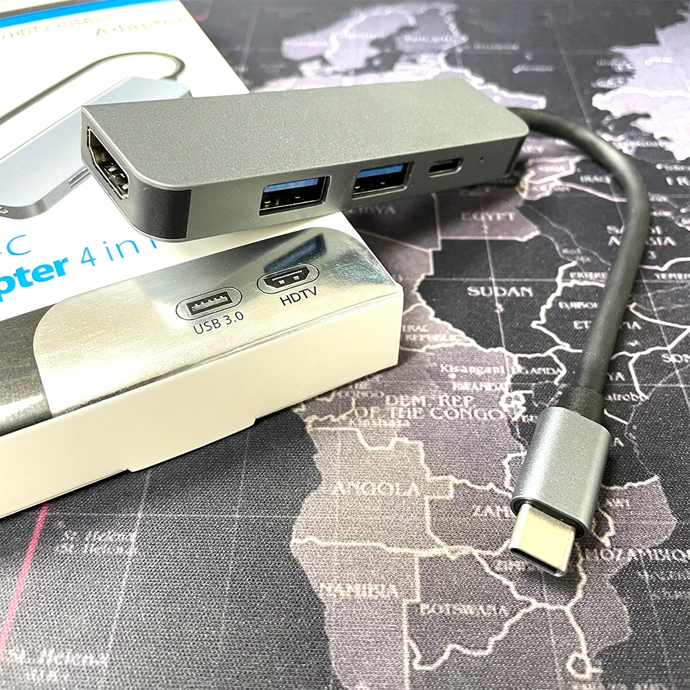 USB C Hub Docking Station Multiport Adapter 4 in 1 Double USB Port HDTV 4K Video and USB C Fasting Charging Port