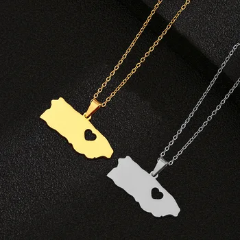 New Design Non Tarnish Puerto Rico Map Pendent Necklace High Quality 18k Gold Stainless Steel Jewelry