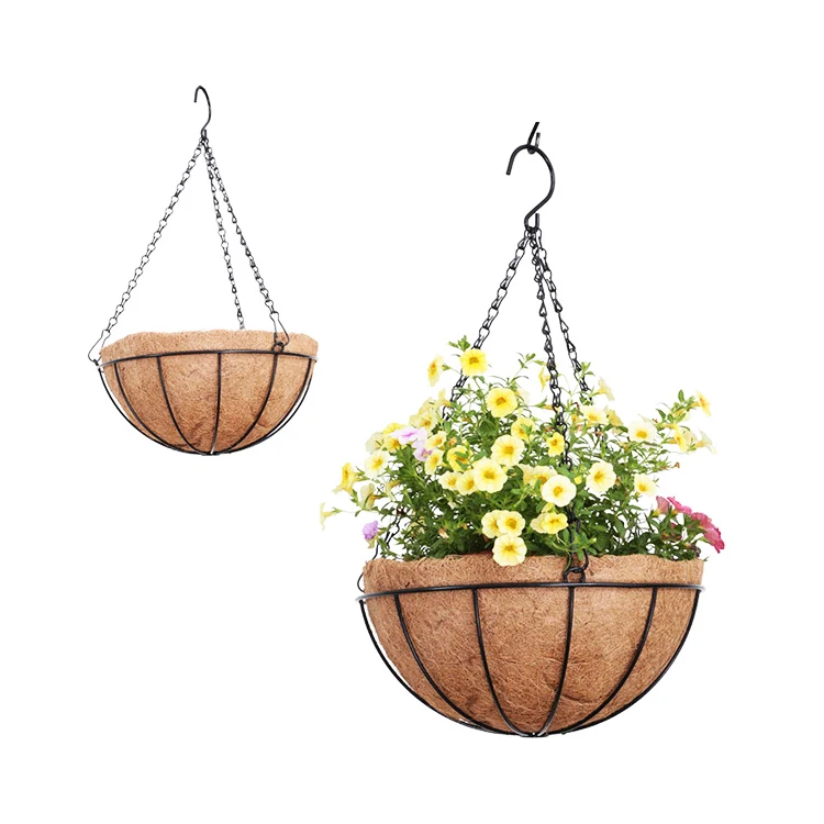 4 Fioriere Da Appendere In Metallo 25,4 Cm Con Fodere In Cocco E Sottovasi - Per Esterno, Giardino, Balcone - 3