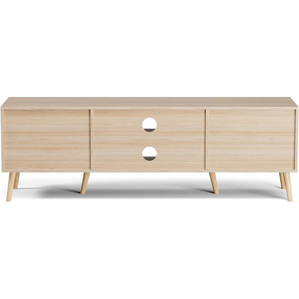 Modern TV Stand for TVs up to 65'' 2 Cabinets Rattan Door & Wooden Shelves Entertainment Center for Home Living Room factory