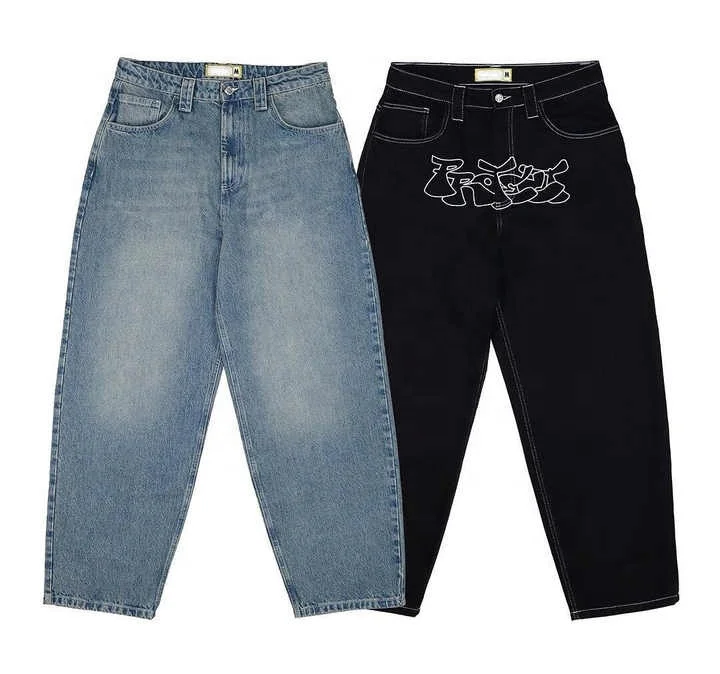 Salati Custom High Quality Y2K Hip Hop Blue Black Oversized Distressed Wide Leg Baggy Boyfriend Denim Pants Men's Jeans gallery 4