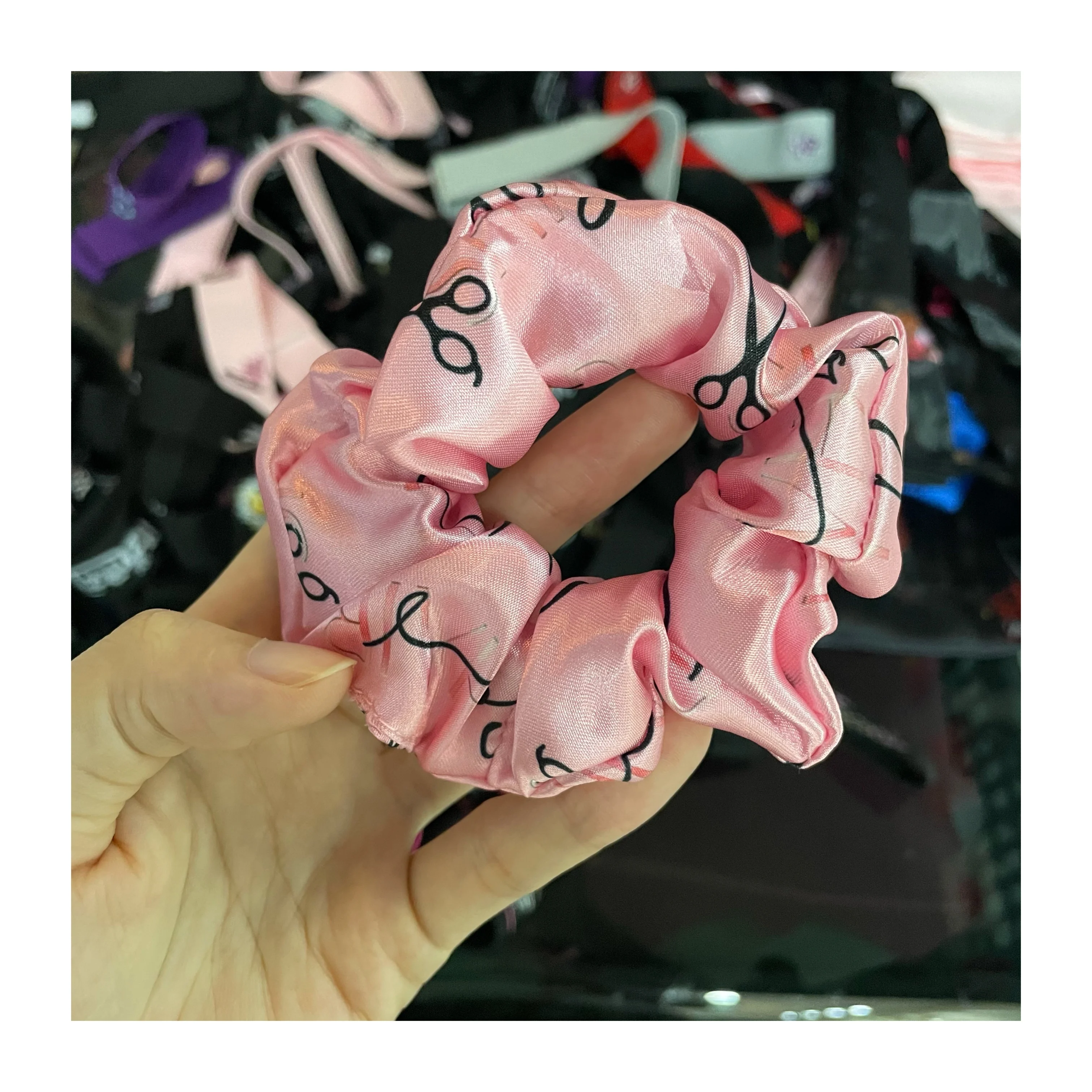 Оптовая продажа шелковые резинки для волос стандартной формы с принтом на