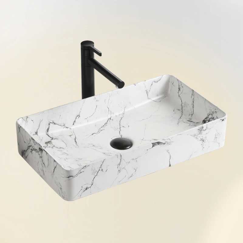 Modern Design Marble Vanity Countertop Sink Rectangular Decorative Bathroom Ceramic Vessel Wash Basin