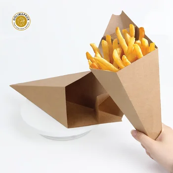 Paper Cone Shape Potato Chips Packaging Box for Fast Food French Fries Food Packaging  Box