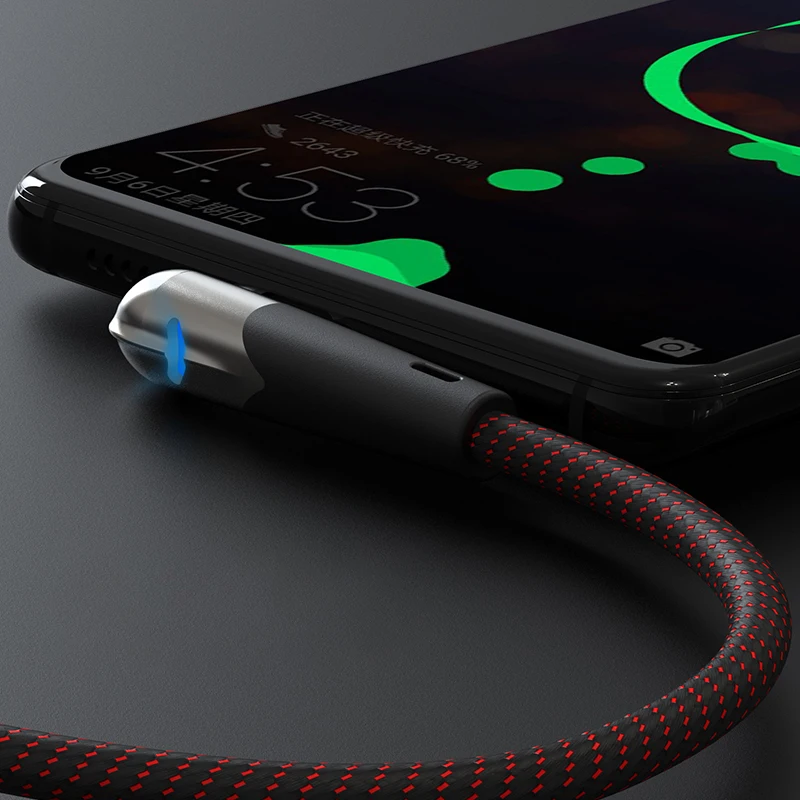 
Горячая Распродажа oem алюминиевый сплав Нейлон СВЕТОДИОД usb c кабель 90 градусов игровой плеер мобильный аксессуары кабель 