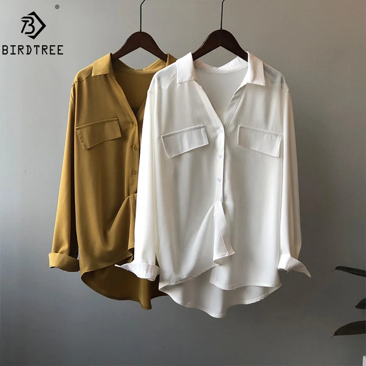 Satin Silk Blouses Shirts Women's Shirts Fashion Office Ladies