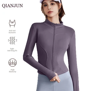 Custom Logo Fitness Top Long Sleeve Full Zipped Gym Jackets Women High Elastic Sports Jacket Workout Slim Fit Workout Jacket