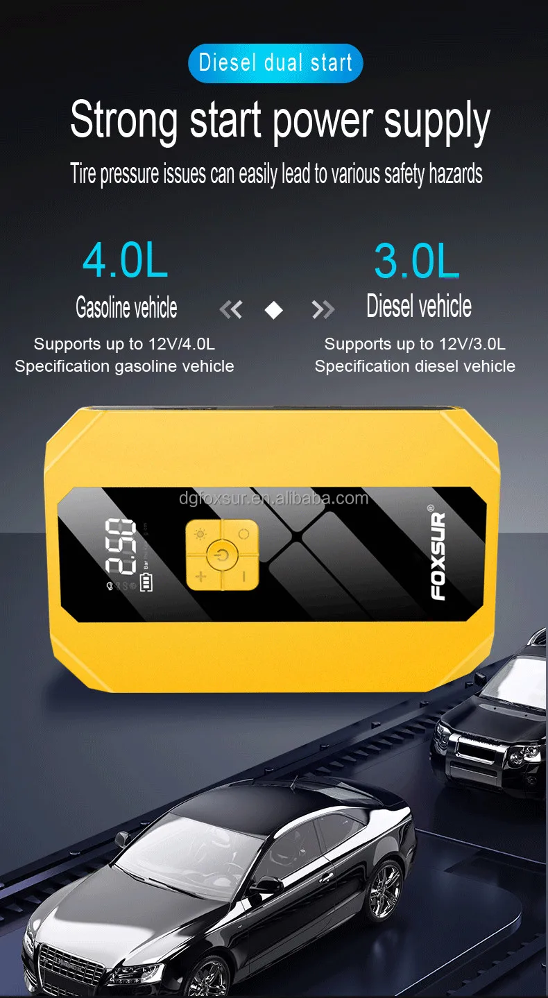 Foxsur 26800mAh Car Emergency Start Power Supply with air Pump 12v Car Mobile Power Supply Car Jump Starter