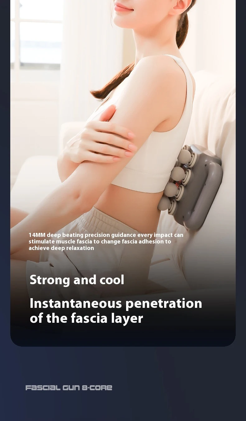 8-Head Liquid Crystal Fascia Gun Hot Compress Massager Deep Percussion Massage Whole Body Muscles Relaxing Waist Back Muscles