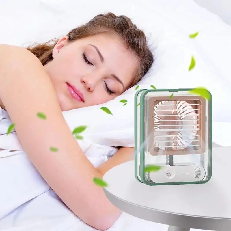 Mini Portable USB Charging Touch Control Electric Evaporative Air Conditioner Cooler Fan With Ice Cool Water Mist Light for Home