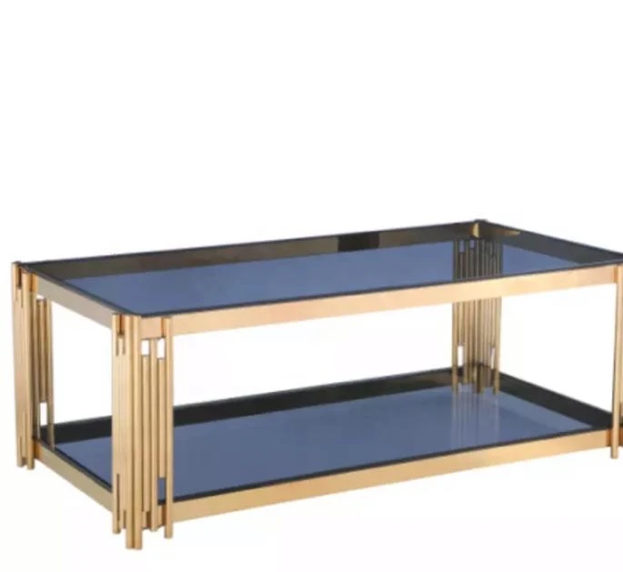 Modern Design Rectangle Shape Glass Top Coffee Table Metal Stainless Steel Base Centre Table Sets Center Living Room Furniture