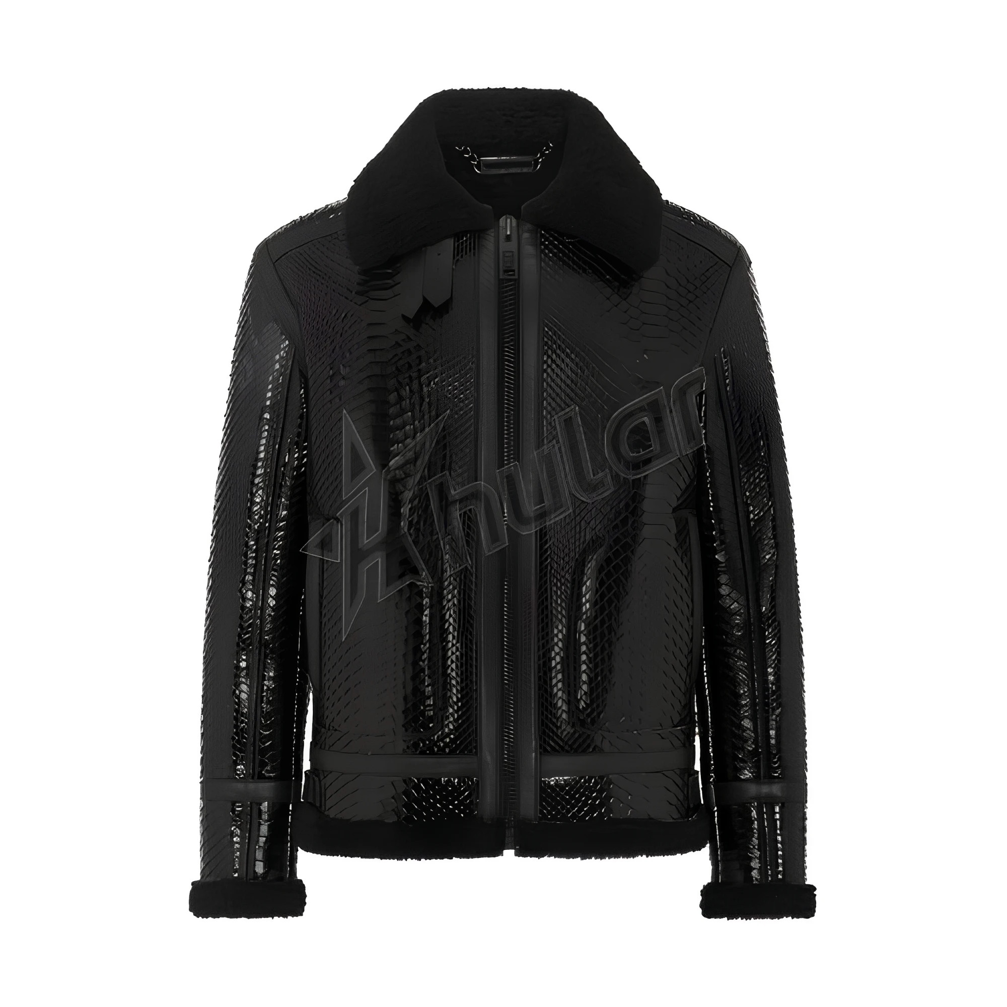 Men's Winter Faux Fur Leather Jacket with V-Neck & Pockets