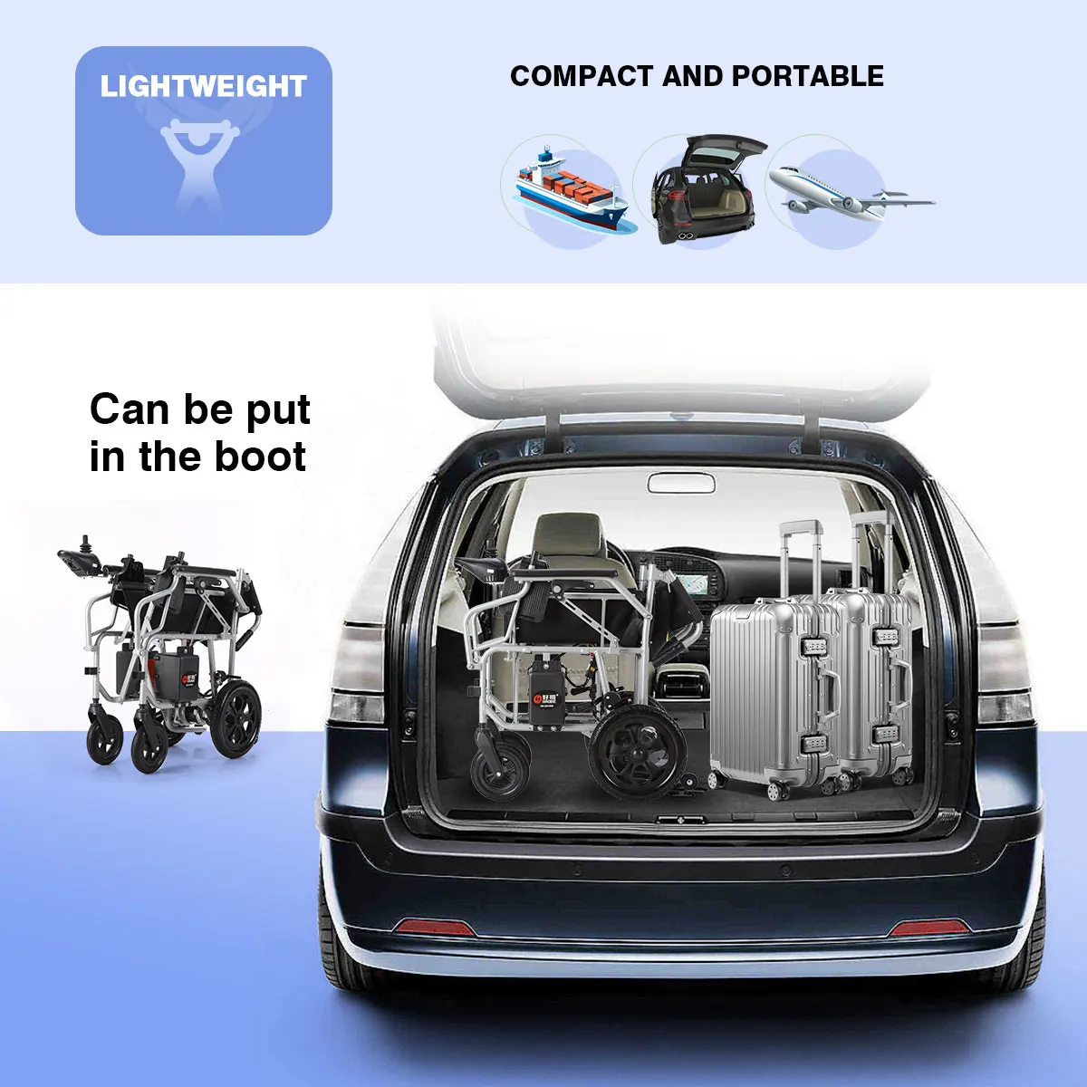 Pabrik kursi Roda portabel lipat kinerja tinggi perjalanan luar ruangan  semua medan kursi roda listrik cacat untuk dijual