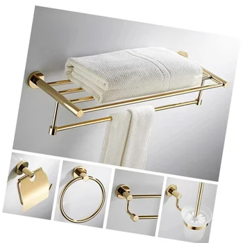 Hot sale washroom toilet shower room luxury solid brass chrome black gold bathroom products accessories set