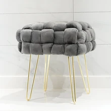 HStex 2021 Velvet Stool Tufted Soft Ottoman Round Stool Pouffe Ottoman Footstool Chair Foot Stool