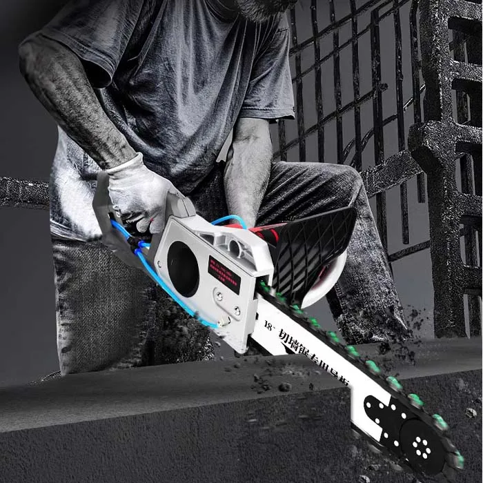 Electric Concrete Chainsaw Wall Cutter Machine, 6000RPM Hand Held Concrete Cutting Chain Saw 14/19 Cutting Depth, Diamond Concrete Chain Saw with Water Supply & Dust Suppression(350MM Chian,1