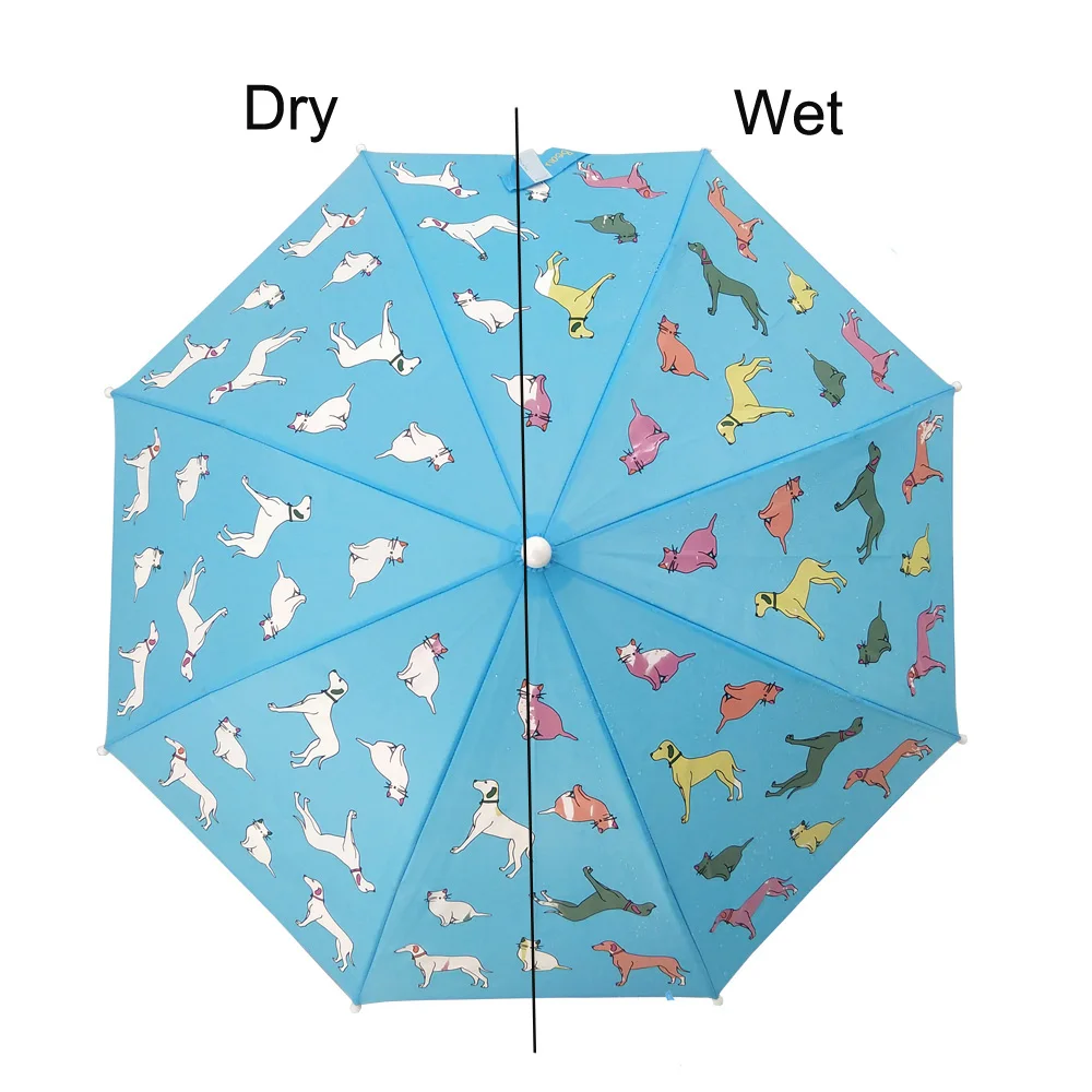 Kids Umbrella Color Changing  Magic Umbrella Custom Print with Cat and Dog Cartoon Safe Opening Full Fiberglass Ribs Manual 190g