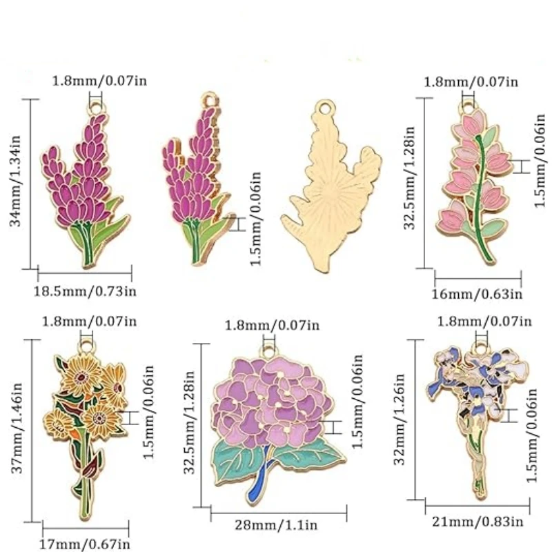 Enamel Flower Charms Bulk Spring Charm Colorful Sunflower Daisy Lily Violet Iris Alloy Floral Charm for Jewelry Making