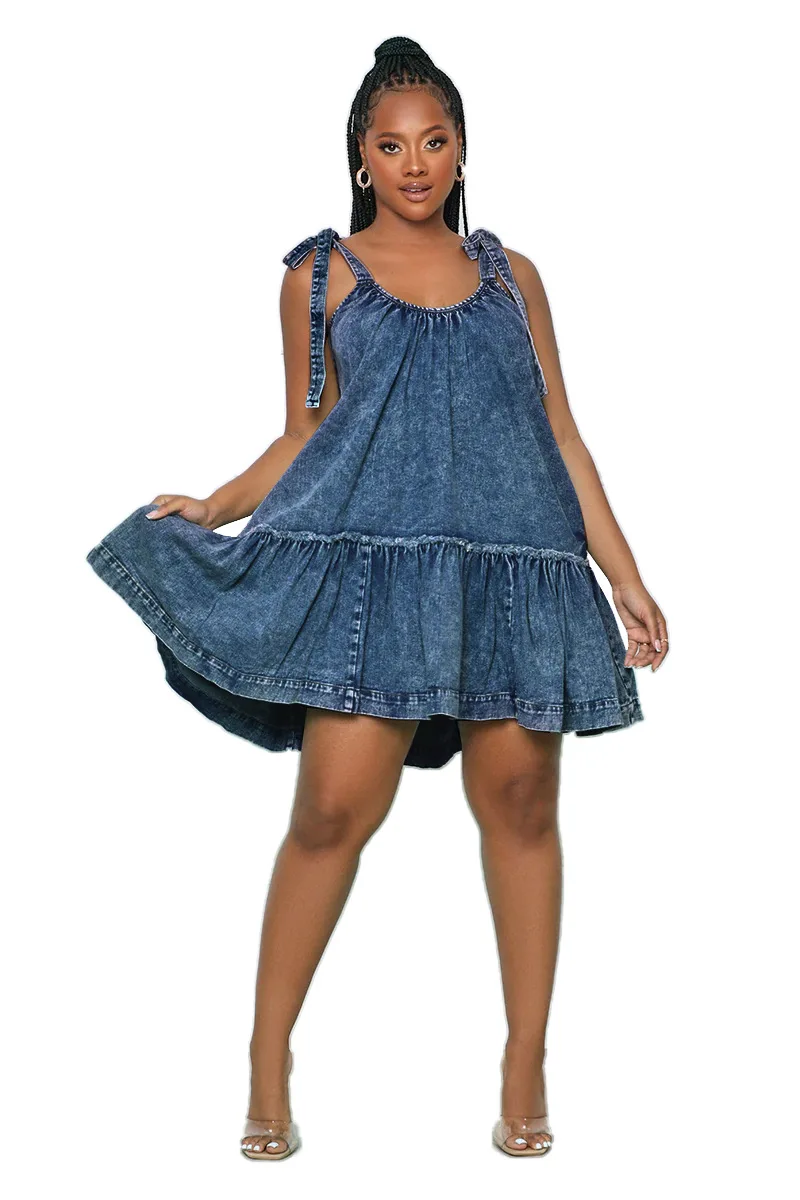 sachin and babi light blue dress Poéselle Women's Round Neck Sleeveless Backless Flared Denim Dress,  Fashionable For Summer, Night Out