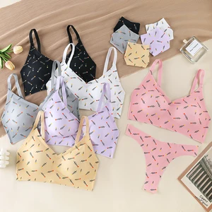 OEM Factory Direct Sales High-quality Women's Thong Sexy 3/4 Cup Wire-Free Seamless T-back Color Printing Comfortable Underwear