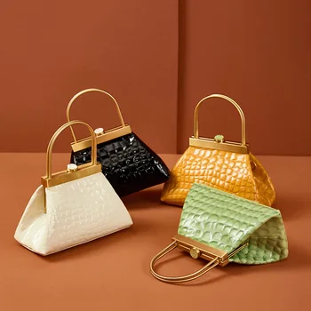 Designer ladies crocodile pattern glossy genuine leather crossbody tote handbag with hardware Clip