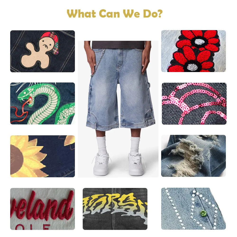 Custom Ultra Baggy Denim Shorts - Work Pocket Cargo Jorts