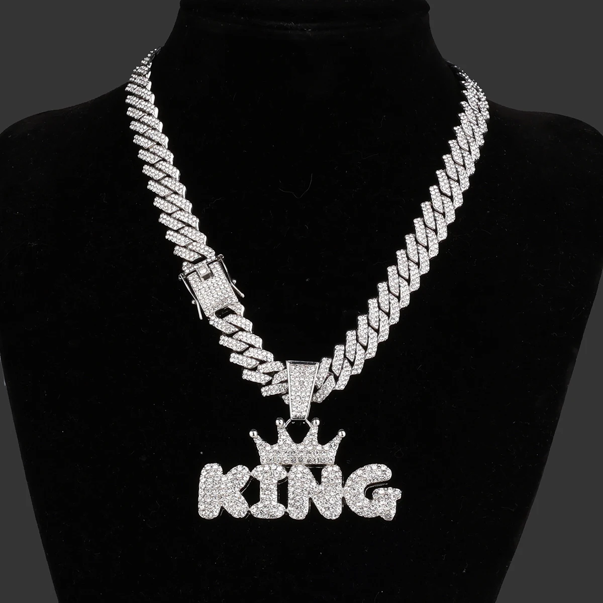 Hip Hop Crown King Pendant Necklace with Iced Out Cuban Link Chain for Men - Bling Rapper Pendant Jewelry