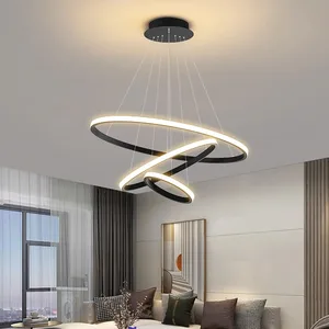 Home Decorative Modern Living Room Hotel Circle Hanging Pendant Light New Design Acrylic Gold Luxury Round Led Chandelier