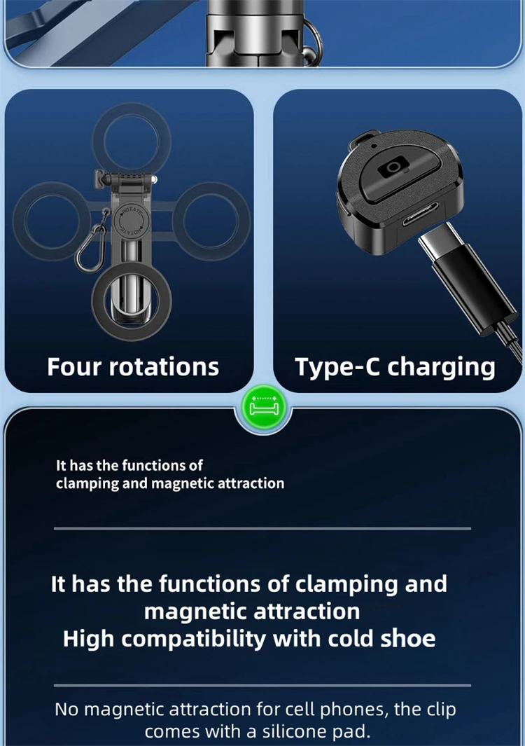 P15mini-C Magnetic Tripod Easy Portable Photography Selfie Stick with Wireless Control Professional Pocket