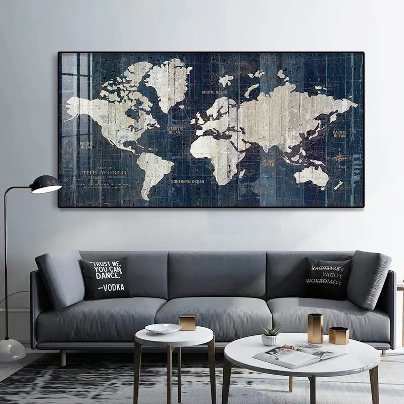 Modern Abstract World Map Canvas Art Paintings Wall Decorative Pictures Poster and Prints