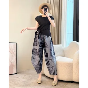 Miyake Pleated 2025 New Summer Ninth Pants Loose Plus Size Harem Pants for Women