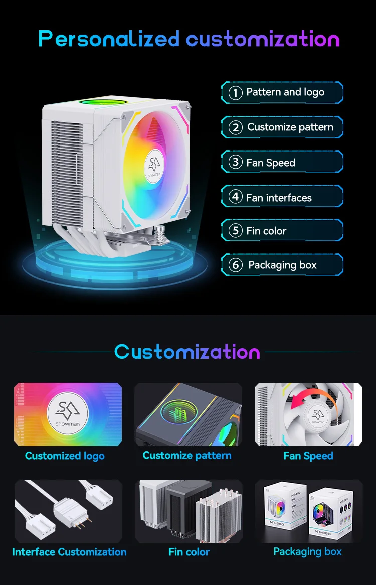 Heat Pipe Cpu Fan, SNOWMAN, PWM, FRGB - detail 4