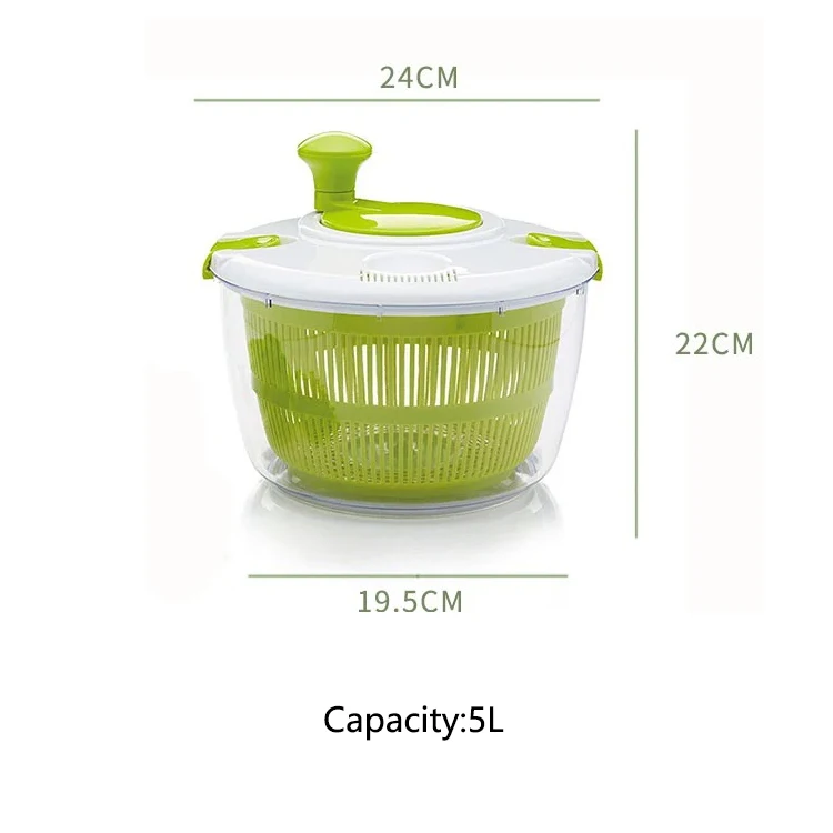 Salad Spinner, Large Capacity 5L Salad Bowl Spinner, Quick and Easy  Vegetable Spinner with Secure Lid Lock, Fuit Spinning Colander with Rotary  Handle