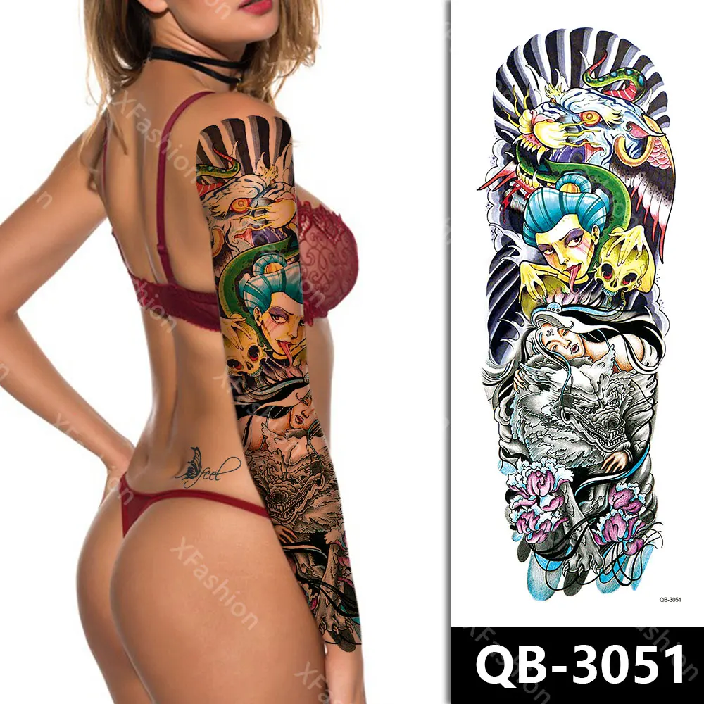 Customizable Tattoo Sleeve Full Arm Realistic Colorful Waterproof Temporary Flower Patterns Tattoos Stickers
