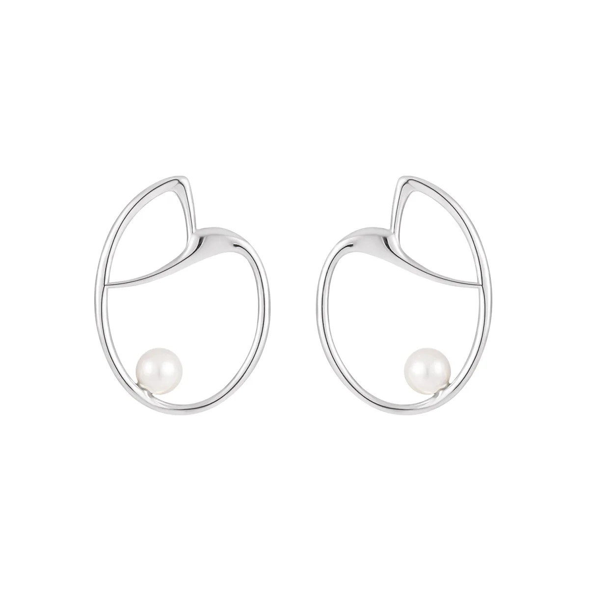 Niche French Minimalist Ins Style Geometric Irregular Heart-shaped Inlaid with Pearls S925 Pure Silver Ear Studs for Women