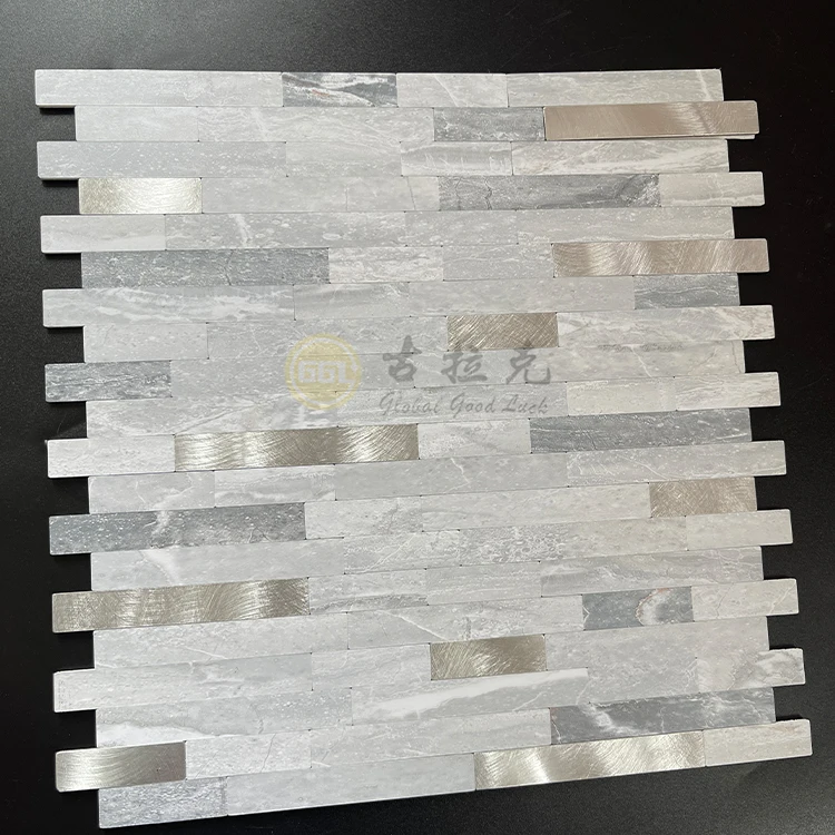 New Arrival Self Adhesive Aluminium Mosaic with Silver Strip 4mm Wall Mosaic Tile for Home All Building Project factory