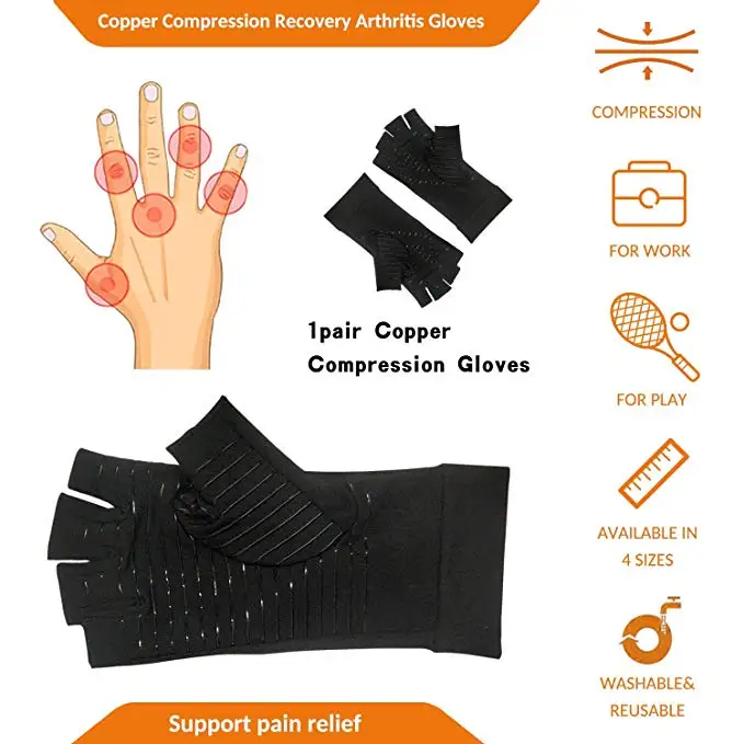 Copper Compression Arthritis Gloves Women and Men Half Finger Touch Screen Breathable Copper Gloves