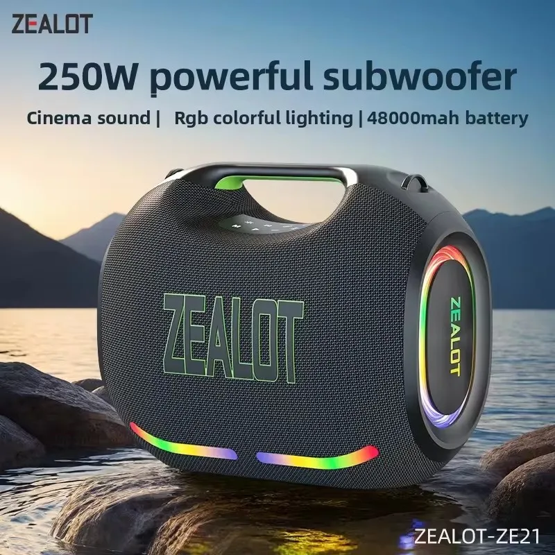 2025 Zealot 250W Waterproof Wireless Speaker, RGB Light, Portable