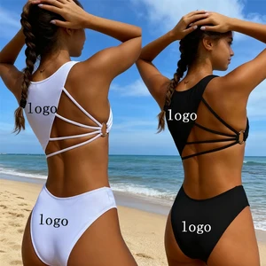 Women's Micro Mini Bikini Custom Logo Solid Color Floral Striped Animal Print Sexy Backless Split Body Swimdress Front Placement