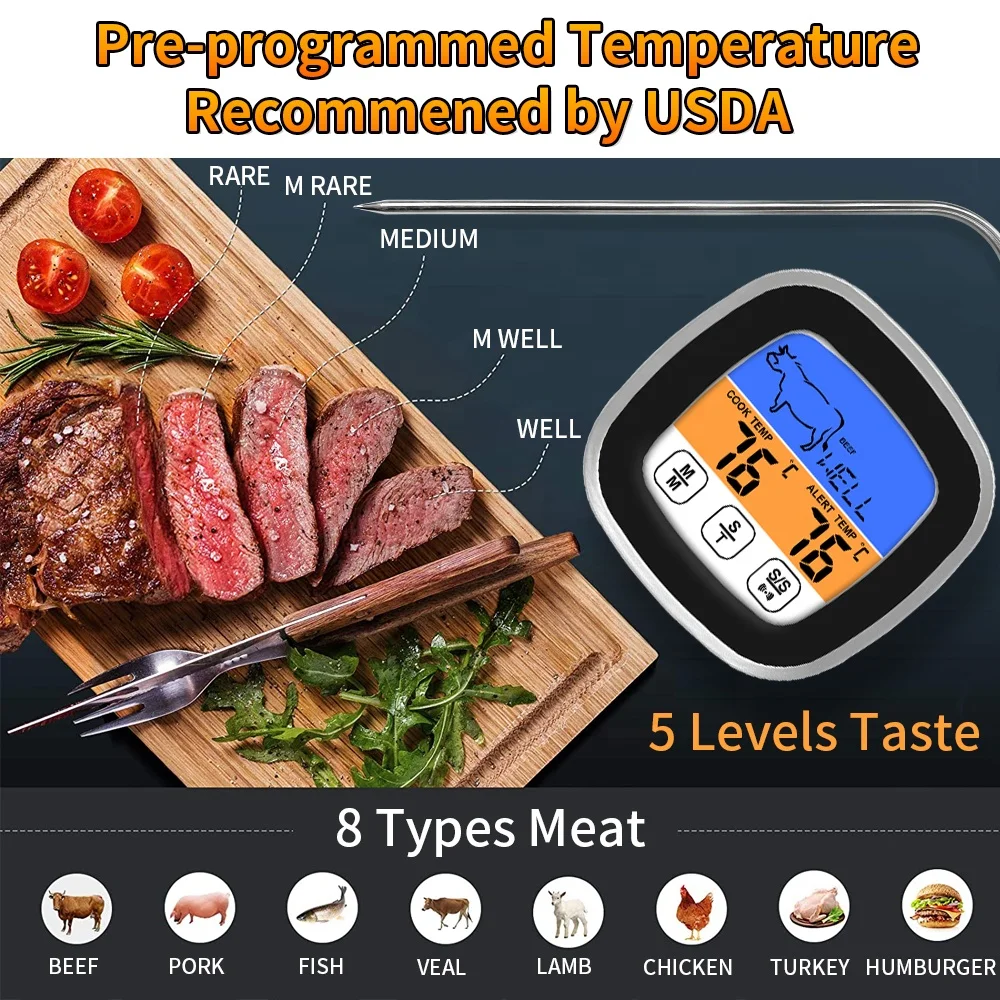 1pc, Food Thermometer, Instant Read Meat Thermometer, Termometro Digital  Cocina, Baking Thermometer, Digital Cooking Food Thermometer With Super Long