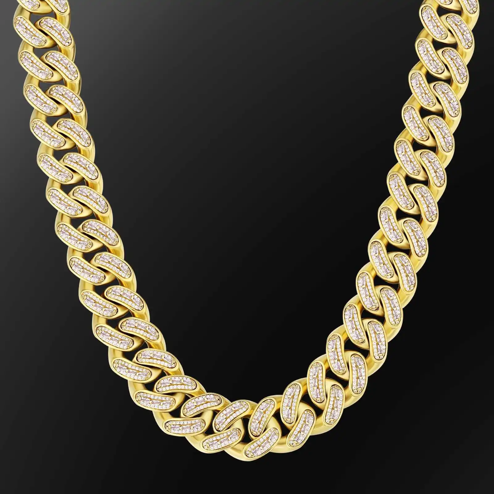 12mm Iced Out Box Chain in Yellow Gold 24inch