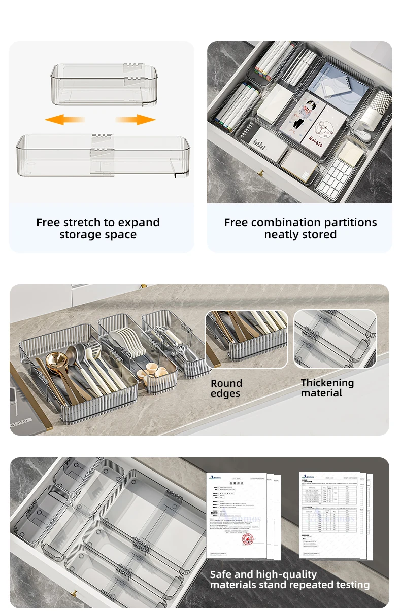 Wannuo Free Combination Drawer Storage Box Retractable Drawer Organizers Plastic PET Drawer Organizer Sets factory