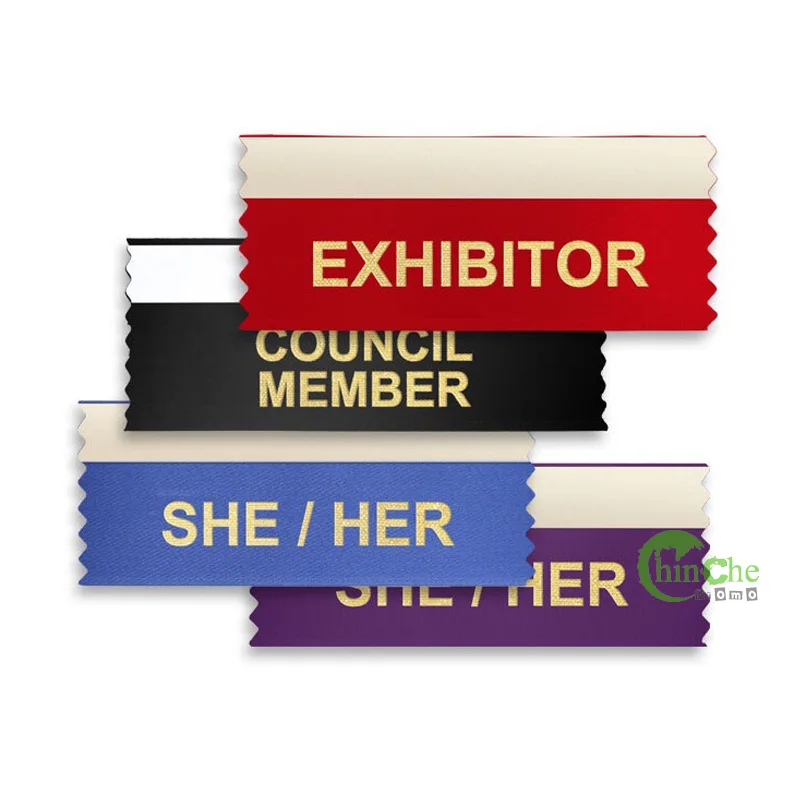 Custom Horizontal Stackable Polyester Badge Ribbons Self-Adhesive Name Badges for Conferences Offset Printing