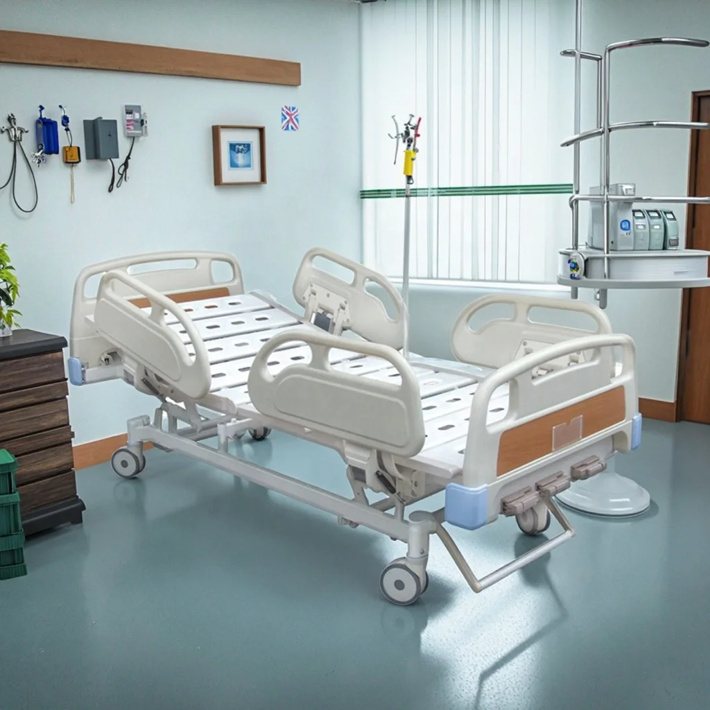 Adjustable Height Foldable Metal Hospital Bed Central Control Casters Hand Crank Infusion Multi-Function Modern Design Hotels 3