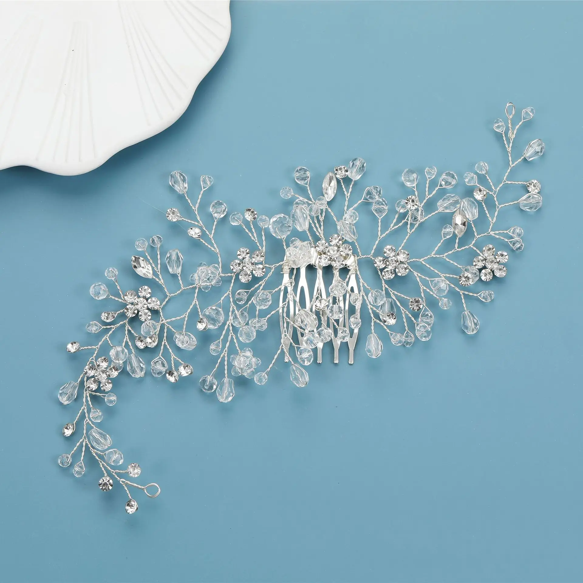 Wedding Hair Comb Silver Rhinestones Opal Crystal Vintage Bridal