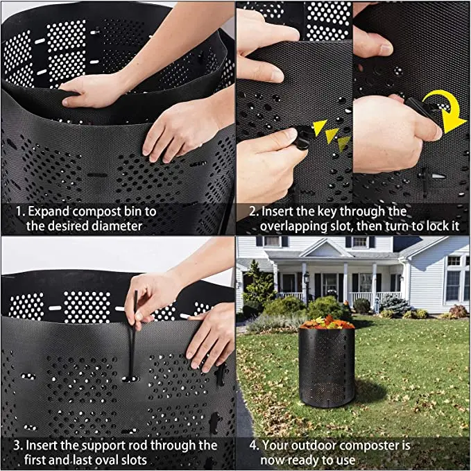 Suttmin 2 Pieces 220 Gallon Compost Bin Outdoor Expandable Plastic Compost  Bin Easy Assembling Large Capacity Compost Bin for Home Garden Leaves Fast