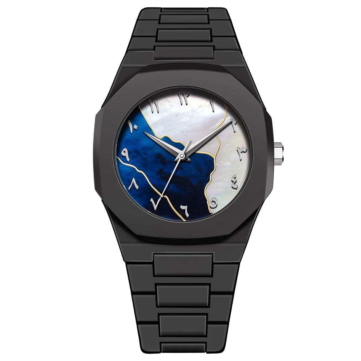 Hot Selling Quartz Movement Mineral Glass OEM Logo Water Resistance Black Arabic Aura Thin Plastic Stainless Steel 20mm 40mm