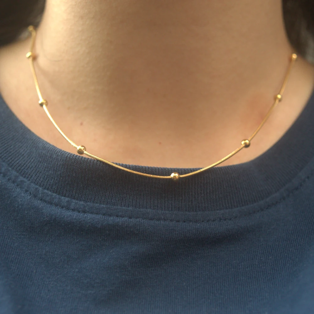 90s Fashion Stainless Steel Summer Outfits Chic Hypoallergenic Gold Asethetic Flat Snake Chain Choker Elegant Necklace Women